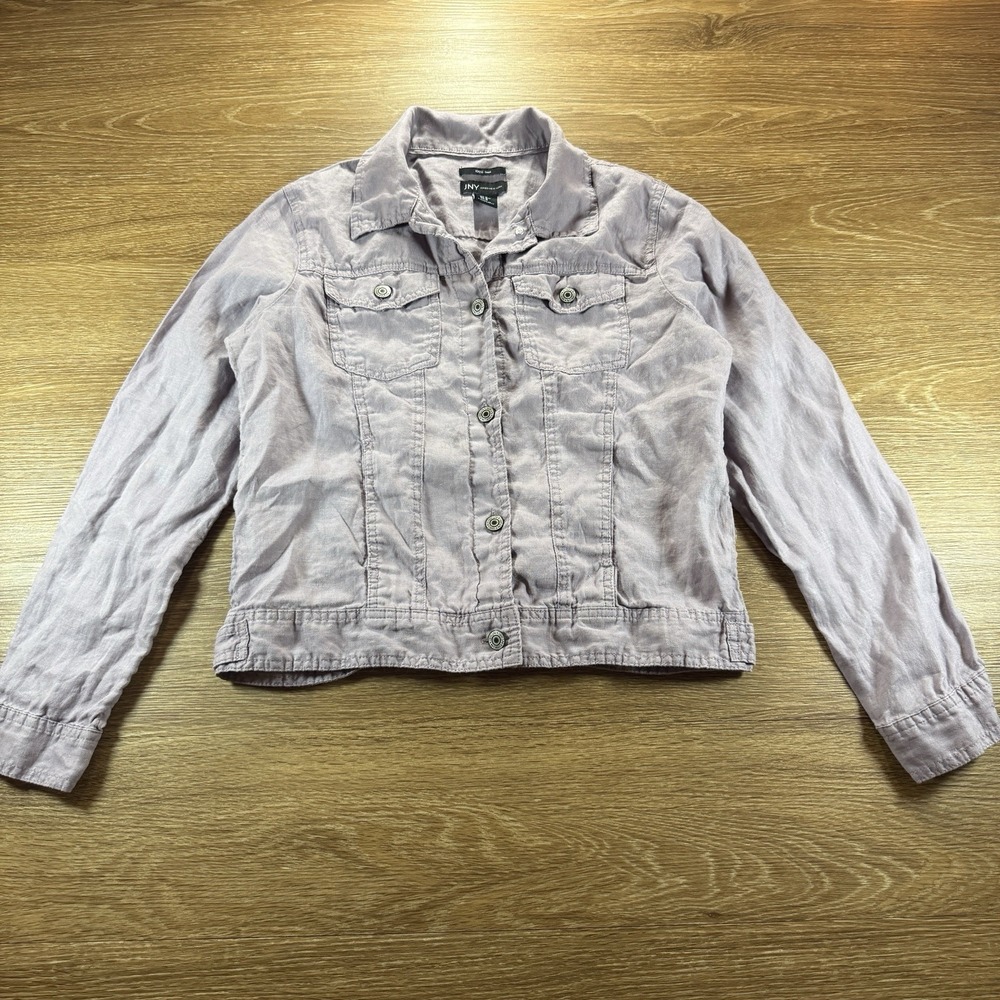 JNY Jones New York Women's Linen Jacket Lavender Button Front Size M Lightweight